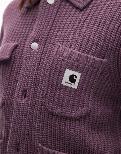 Carhartt WIP michigan knitted collar cardigan in purple, 4 of 4