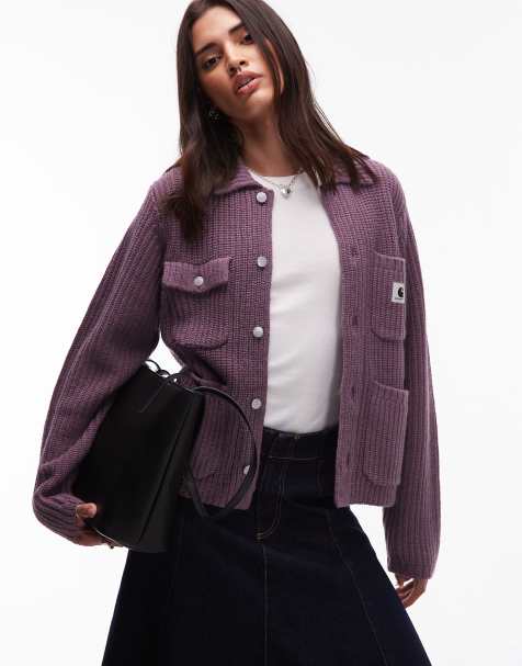 Carhartt WIP – Michigan – Lila, stickad kofta med krage - view 1