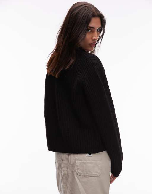 Carhartt WIP - Michigan - Sort og strikket cardigan med krave, 3 af 4
