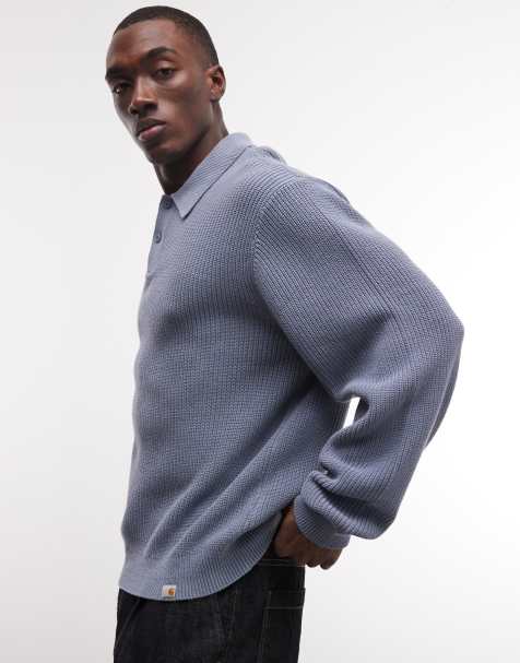Carhartt WIP – Miles – Blå, stickad pikétröja med långa ärmar - view 1