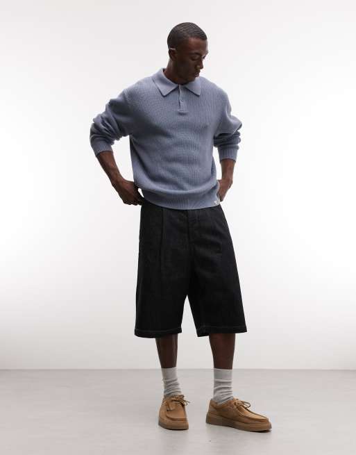 Carhartt WIP miles long sleeve knitted polo shirt in blue, 2 of 5