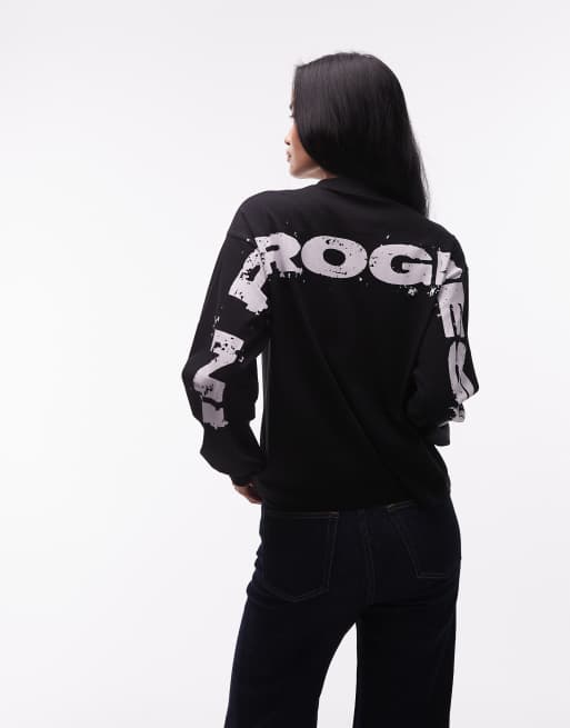 Carhartt WIP - Mindwork - Sort oversized T-shirt med lange ærmer og print på ryggen