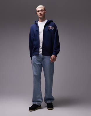 Carhartt Mini Logo Zip Up Hoodie In Blue