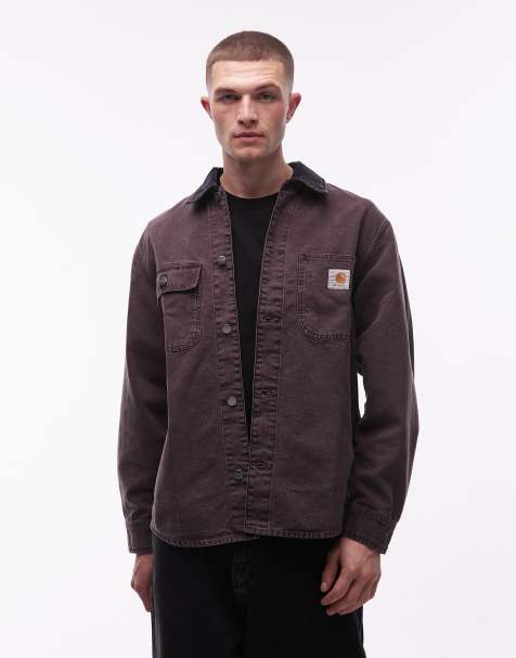 Carhartt WIP - Mitch - Giacca in tela marrone scuro con colletto a coste - view 1