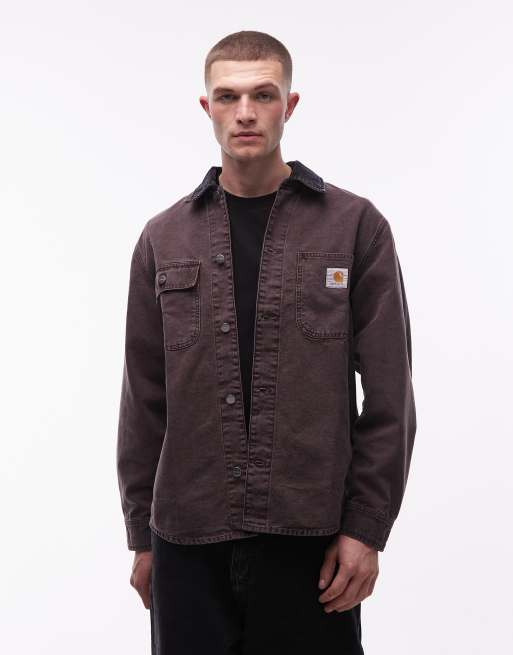 Carhartt WIP - Mitch - Giacca in tela marrone scuro con colletto a coste