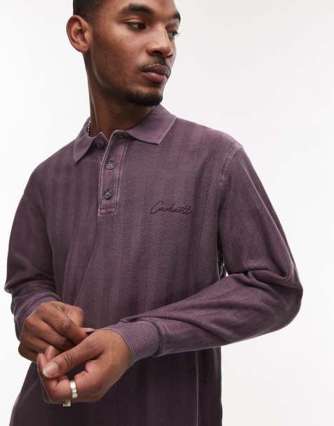 Carhartt WIP morrison long sleeve tonal stripe polo shirt in purple - view 1