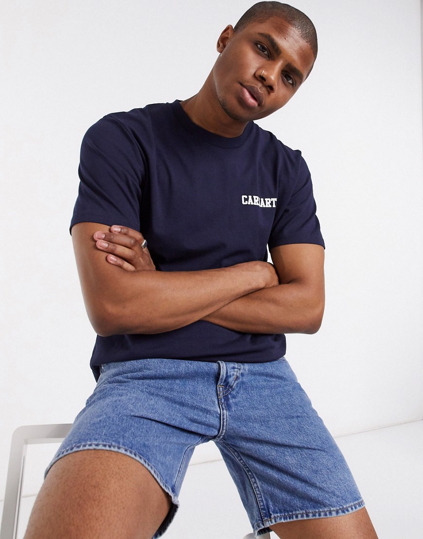 Carhartt WIP - Mørk marineblå kortærmet t-shirt med college-skrift