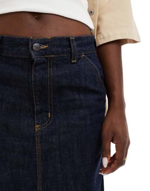 Carhartt WIP - Mørkeblå midinederdel med enkelt knæ i denim, 4 af 5