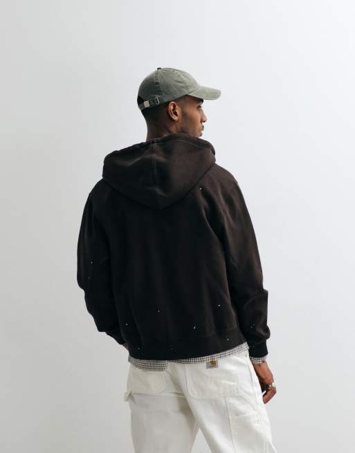 Carhartt WIP - Mørkebrun hættetrøje med lynlås og malerpletter-effekt, 4 af 5