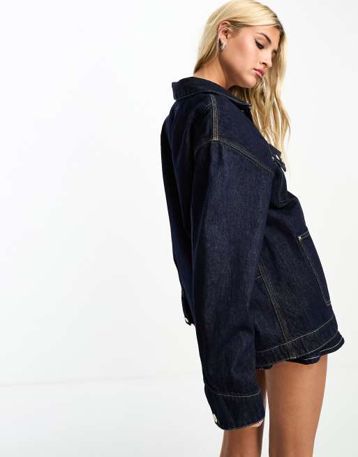 Levi's bomber jacket in block contrasting blue denim