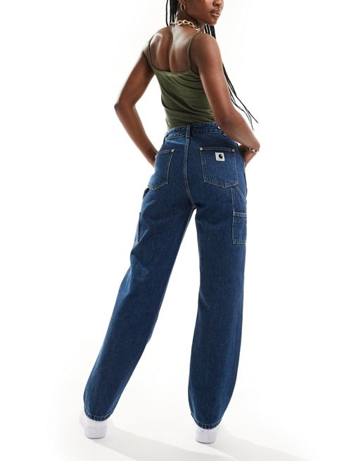 Carhartt WIP – Nashua – Jeans in Stonewash-Blau mit doppellagiger Kniepartie und lockerem, geradem Schnitt 