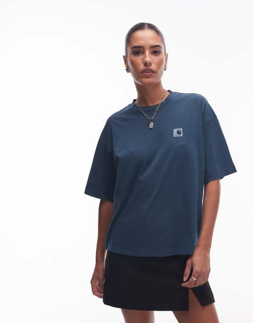 Carhartt WIP – Nelson – Ciemnozielony przebarwiony T-shirt z krótkimi rękawami