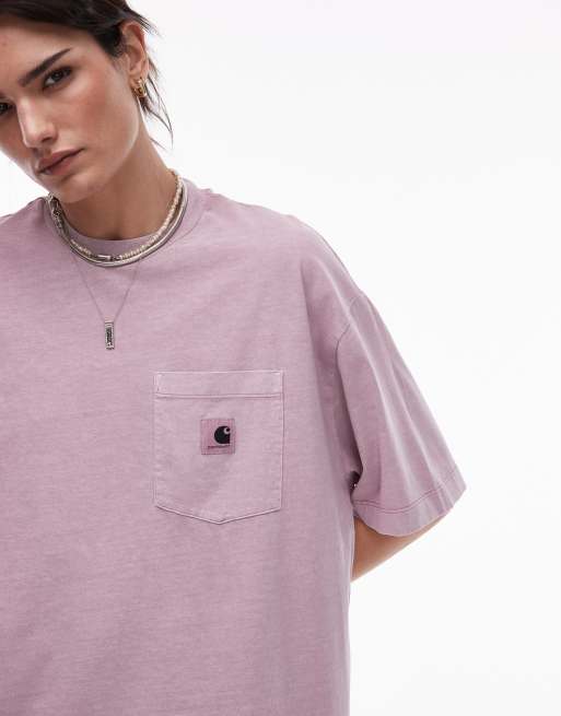 Carhartt WIP Nelson grand t-shirt in pink , 3 of 4