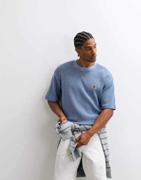 Carhartt WIP – Nelson – Niebieski T-shirt o waflowej fakturze - view 1