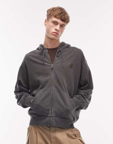 Carhartt WIP - Nelson - Vasket sort hættetrøje med gennemgående lynlås - view 1