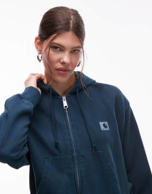 Carhartt WIP Carhartt WIP nelson zip through hoodie in washed dark green