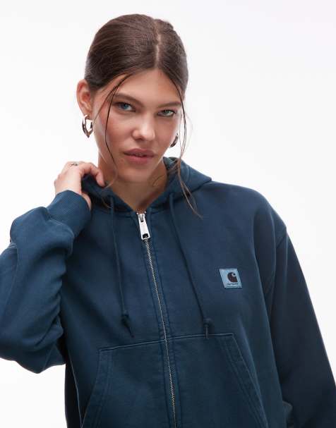 Carhartt WIP nelson zip through hoodie in washed dark green - view 1