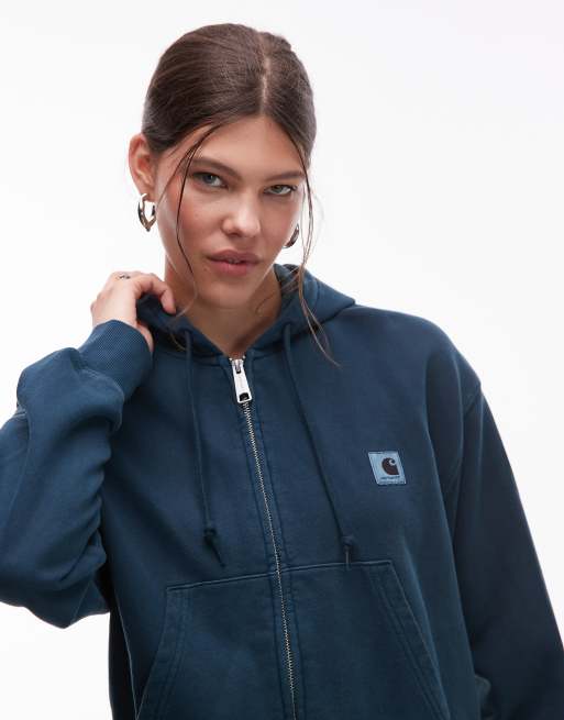 Carhartt WIP nelson zip up hoodie in washed dark green