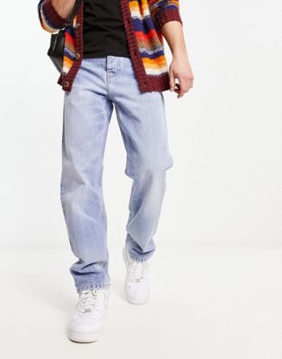 Carhartt WIP newel relaxed tapered fit jeans in blue light wash - ASOS Price Checker