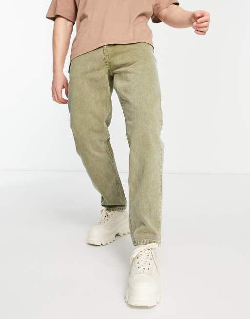 Carhartt WIP newel relaxed tapered jeans in khaki stone wash 