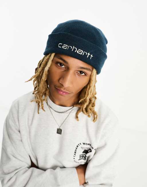 Carhartt WIP – Niebieska czapka beanie z napisem