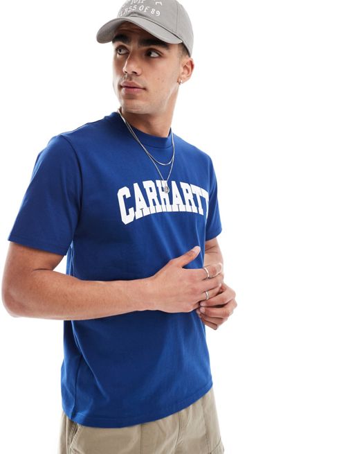 Carhartt WIP – Niebieski T-shirt w uczelnianym stylu