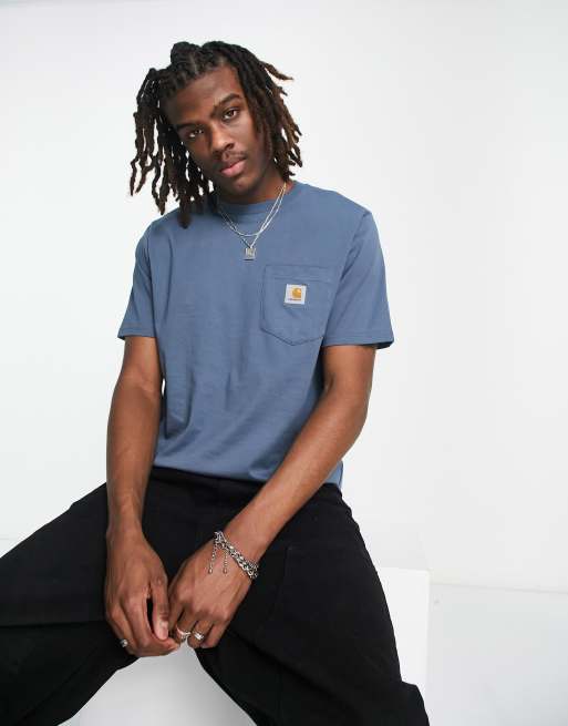 Carhartt WIP – Niebieski T-shirt z kieszonką