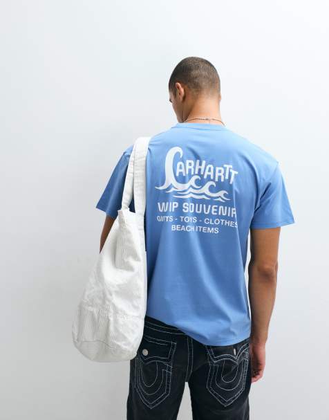 Carhartt WIP – Niebieski T-shirt z nadrukiem fal na plecach - view 1