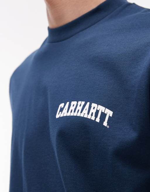 Carhartt WIP – Niebieski T-shirt z napisem w uczelnianym stylu, 5 z 5