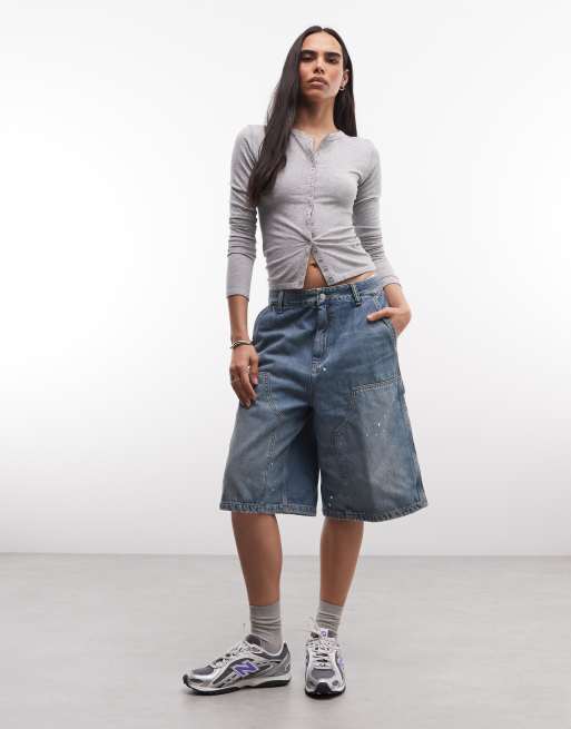 Carhartt WIP Nixon short en jean coupe relaxed à double genou avec effet éclaboussures de peinture en délavage bleu destroy, 4 de 5