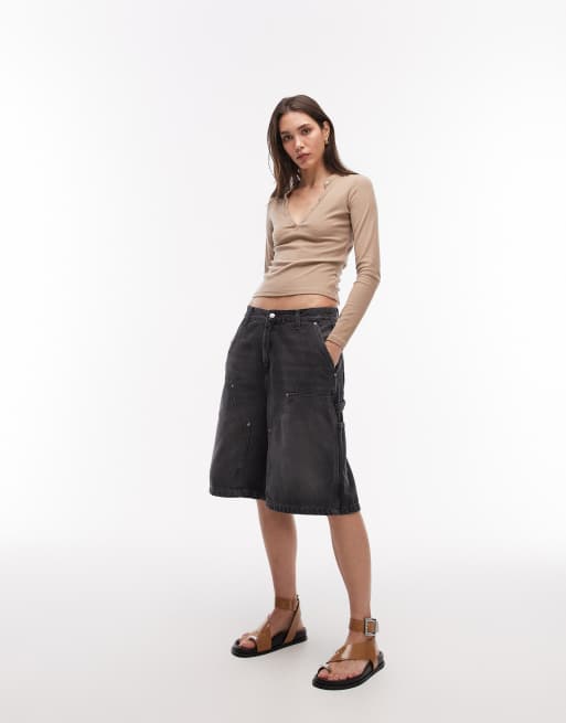 Carhartt WIP Nixon shorts in denim relaxed fit con doppio ginocchio neri con abrasioni, 2 di 5