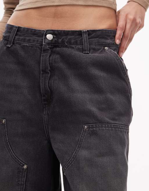 Carhartt WIP Nixon shorts in denim relaxed fit con doppio ginocchio neri con abrasioni, 3 di 5
