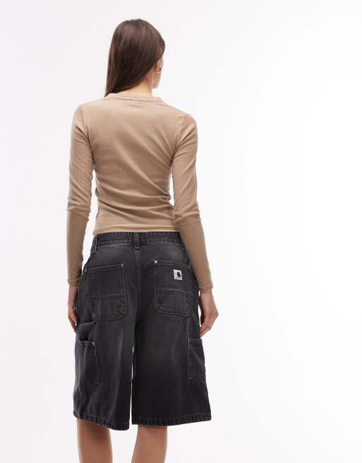 Carhartt WIP Nixon shorts in denim relaxed fit con doppio ginocchio neri con abrasioni, 4 di 5