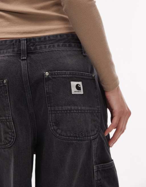 Carhartt WIP Nixon shorts in denim relaxed fit con doppio ginocchio neri con abrasioni, 5 di 5