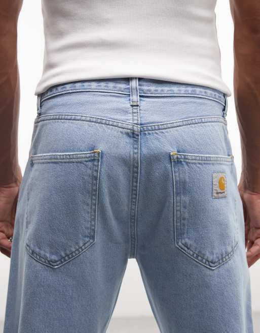 Carhartt WIP nolan relaxed straight leg jeans in light blue, 4 of 5