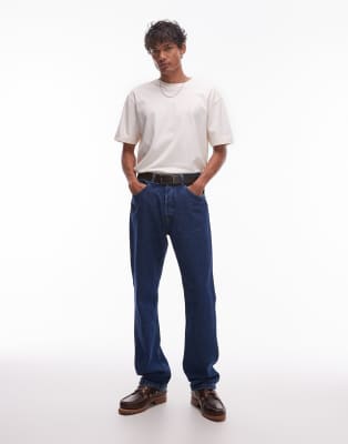 nolan relaxed straight leg jeans in mid blue