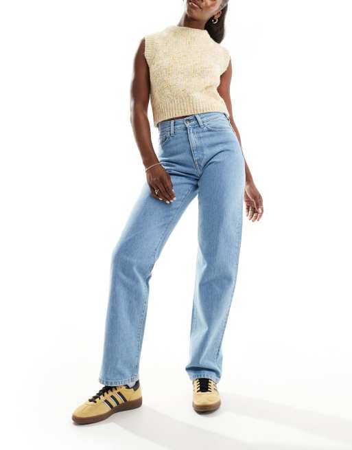 Carhartt WIP noxon high waist straight leg jeans in stone bleached