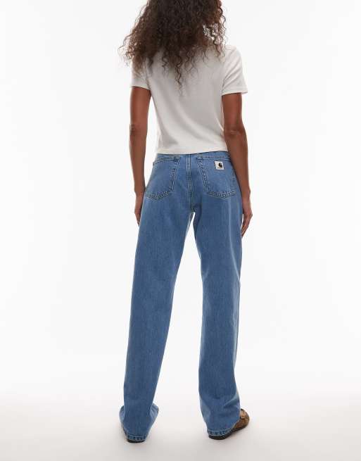 Carhartt WIP noxon high waist straight leg jeans in stone bleached, 3 of 5