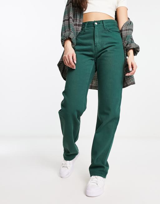 Carhartt WIP – Noxon – Zielone jeansy z podwyższonym stanem