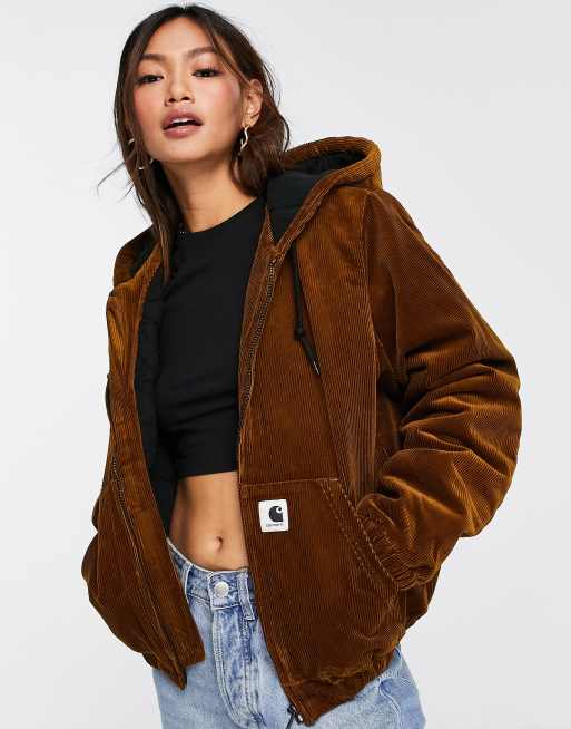 Carhartt WIP – Ocieplana kurtka z kapturem z drobnego sztruksu z zamkiem z przodu