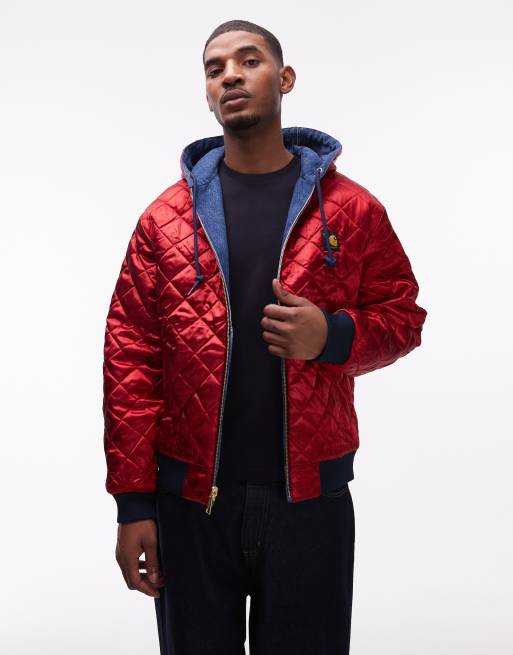 Carhartt WIP - OG Active 50th Anniversary Edition - Giacca double-face color denim lavaggio medio e rosso trapuntato, 4 di 5