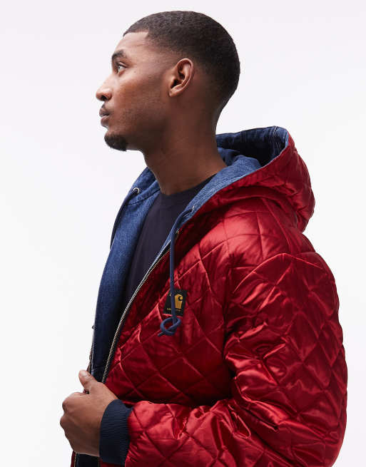 Carhartt WIP OG Active 50th Anniversary Edition reversible jacket in denim midwash and red diamond quilting, 5 of 5