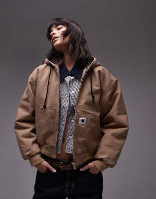 Carhartt Wip Og Active Hooded Zip Up Jacket In Beige-Neutral