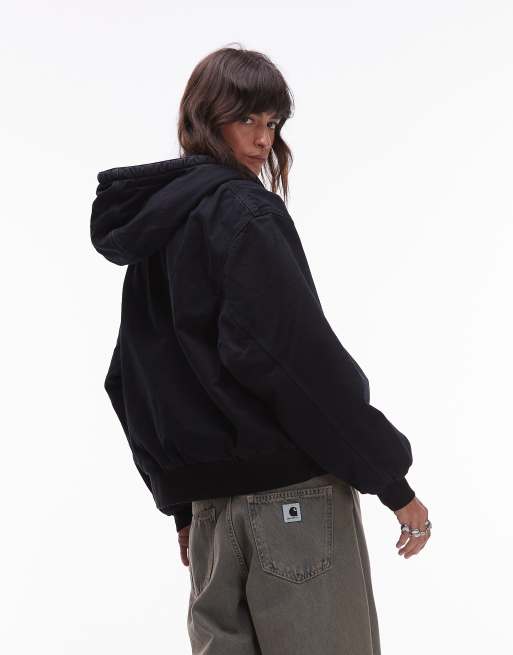 Carhartt WIP – OG Active – Jeansjacke in überfärbtem dunklem Marineblau mit Kunstpelz-Futter, 4 von 4