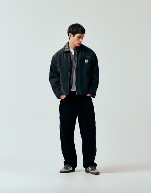 Carhartt WIP OG detroit jacket in black grind wash denim with