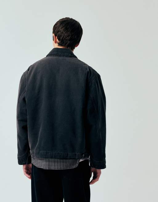 Carhartt WIP OG detroit jacket in black grind wash denim with