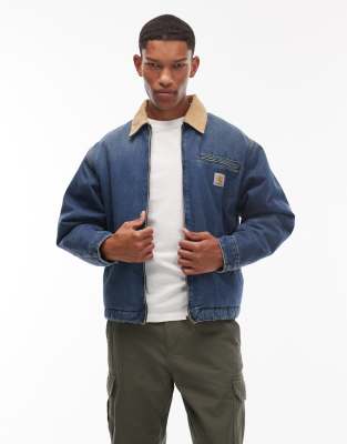 Carhartt WIP Carhartt WIP OG detroit jacket in vintage blue denim with faux fur lining