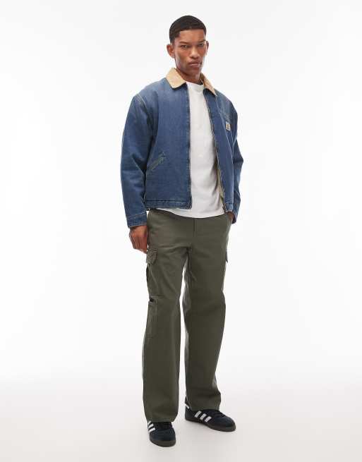 Carhartt WIP OG detroit jacket in vintage blue denim with faux fur