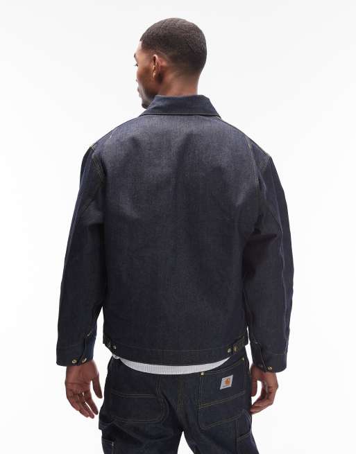 Carhartt WIP OG detroit jacket rigid denim co-ord in dark blue wash with quilted lining, 2 of 5