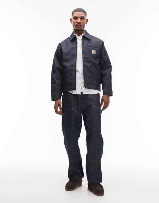 Carhartt WIP OG detroit jacket rigid denim co-ord in dark blue wash with quilted lining, 3 of 5